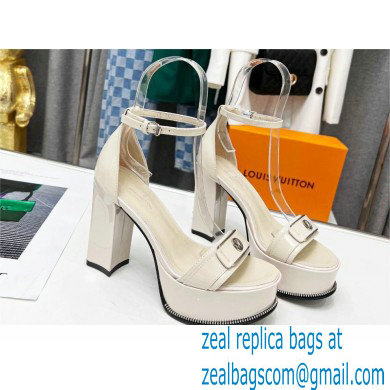 Louis Vuitton heel 12cm Fame Platform Sandal in glossy patent calf leather white 2023