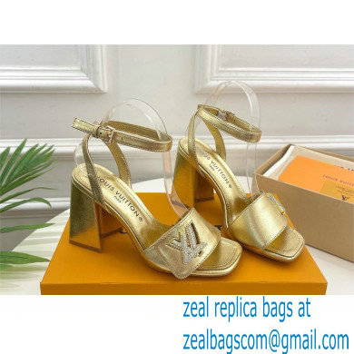 Louis Vuitton heel 8.5cm shake Sandals in calf leather gold 2023 - Click Image to Close