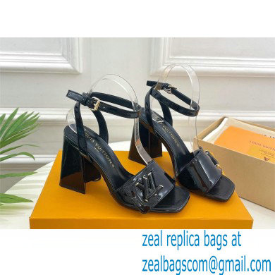 Louis Vuitton heel 8.5cm shake Sandals in glossy patent calf leather black 2023 - Click Image to Close