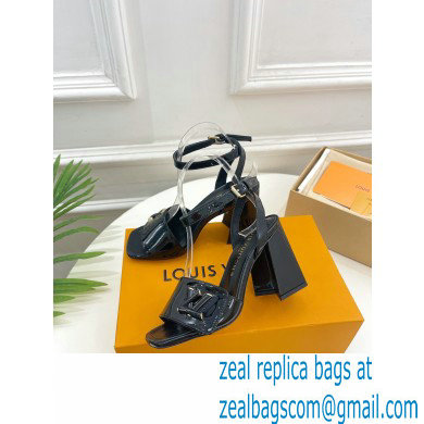 Louis Vuitton heel 8.5cm shake Sandals in glossy patent calf leather black 2023 - Click Image to Close