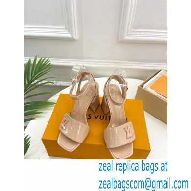 Louis Vuitton heel 8.5cm shake Sandals in glossy patent calf leather nude 2023 - Click Image to Close