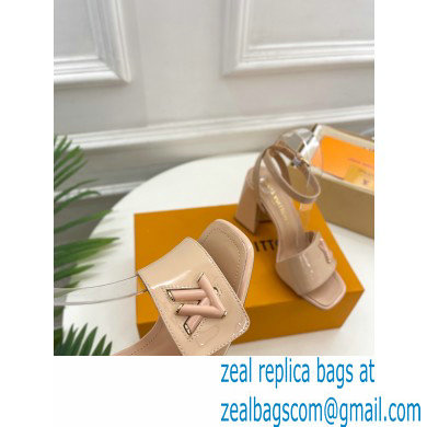 Louis Vuitton heel 8.5cm shake Sandals in glossy patent calf leather nude 2023 - Click Image to Close