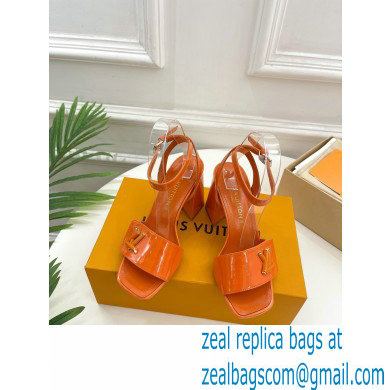 Louis Vuitton heel 8.5cm shake Sandals in glossy patent calf leather orange 2023 - Click Image to Close