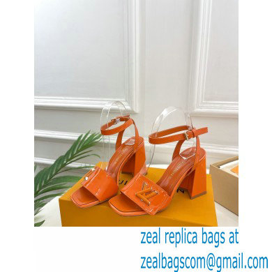 Louis Vuitton heel 8.5cm shake Sandals in glossy patent calf leather orange 2023