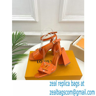 Louis Vuitton heel 8.5cm shake Sandals in glossy patent calf leather orange 2023 - Click Image to Close