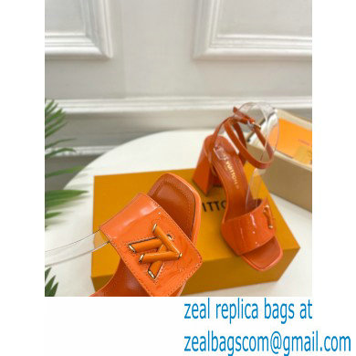 Louis Vuitton heel 8.5cm shake Sandals in glossy patent calf leather orange 2023 - Click Image to Close