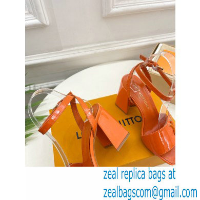 Louis Vuitton heel 8.5cm shake Sandals in glossy patent calf leather orange 2023 - Click Image to Close