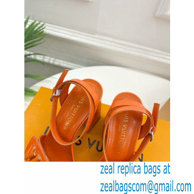 Louis Vuitton heel 8.5cm shake Sandals in glossy patent calf leather orange 2023