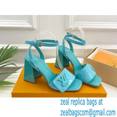 Louis Vuitton heel 8.5cm shake Sandals in glossy patent calf leather tiffany blue 2023 - Click Image to Close