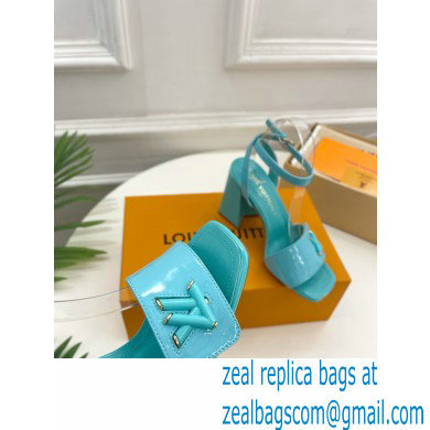 Louis Vuitton heel 8.5cm shake Sandals in glossy patent calf leather tiffany blue 2023