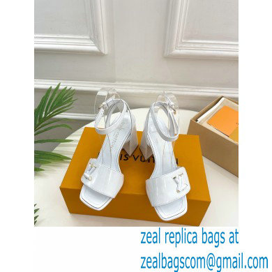 Louis Vuitton heel 8.5cm shake Sandals in glossy patent calf leather white 2023 - Click Image to Close