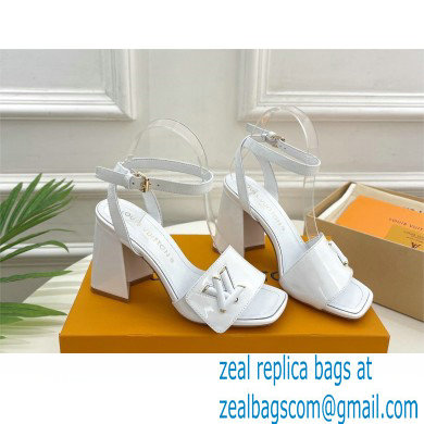 Louis Vuitton heel 8.5cm shake Sandals in glossy patent calf leather white 2023 - Click Image to Close