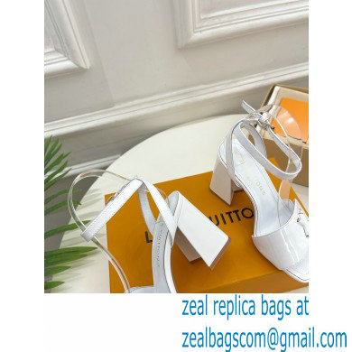 Louis Vuitton heel 8.5cm shake Sandals in glossy patent calf leather white 2023 - Click Image to Close