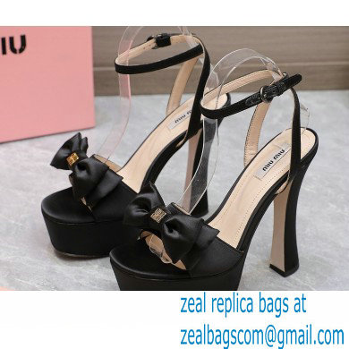 Miu Miu Heel 14cm Satin platform sandals with bow Black 2023