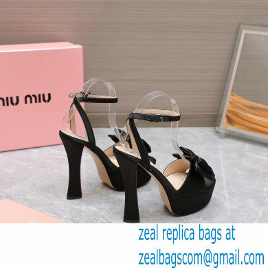 Miu Miu Heel 14cm Satin platform sandals with bow Black 2023 - Click Image to Close