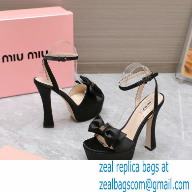 Miu Miu Heel 14cm Satin platform sandals with bow Black 2023