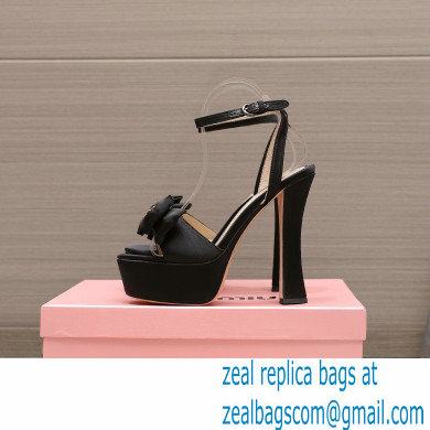 Miu Miu Heel 14cm Satin platform sandals with bow Black 2023