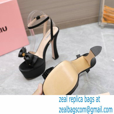 Miu Miu Heel 14cm Satin platform sandals with bow Black 2023 - Click Image to Close