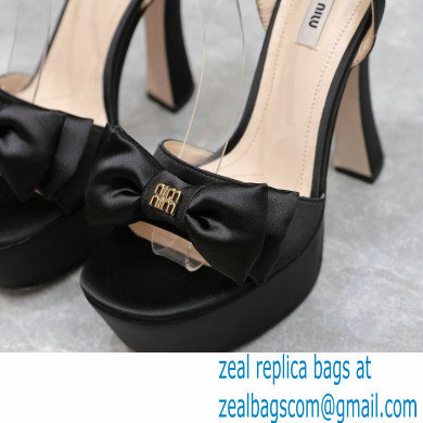 Miu Miu Heel 14cm Satin platform sandals with bow Black 2023 - Click Image to Close