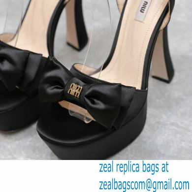 Miu Miu Heel 14cm Satin platform sandals with bow Black 2023