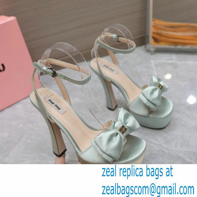 Miu Miu Heel 14cm Satin platform sandals with bow Light Green 2023