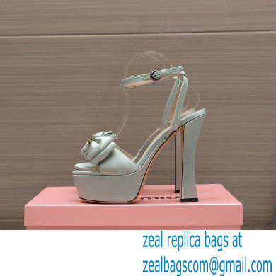 Miu Miu Heel 14cm Satin platform sandals with bow Light Green 2023