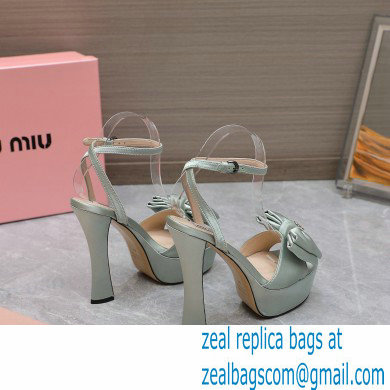 Miu Miu Heel 14cm Satin platform sandals with bow Light Green 2023 - Click Image to Close