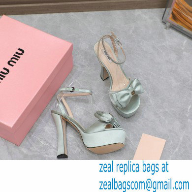 Miu Miu Heel 14cm Satin platform sandals with bow Light Green 2023