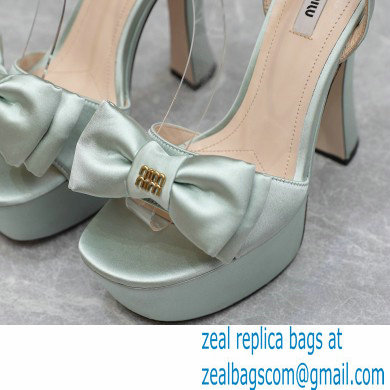 Miu Miu Heel 14cm Satin platform sandals with bow Light Green 2023 - Click Image to Close