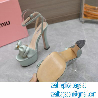 Miu Miu Heel 14cm Satin platform sandals with bow Light Green 2023 - Click Image to Close