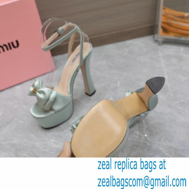 Miu Miu Heel 14cm Satin platform sandals with bow Light Green 2023