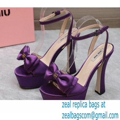 Miu Miu Heel 14cm Satin platform sandals with bow Purple 2023 - Click Image to Close