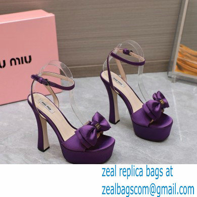 Miu Miu Heel 14cm Satin platform sandals with bow Purple 2023 - Click Image to Close