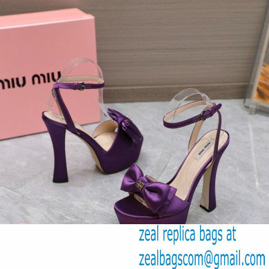 Miu Miu Heel 14cm Satin platform sandals with bow Purple 2023 - Click Image to Close