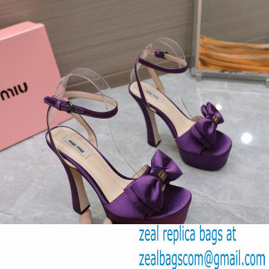 Miu Miu Heel 14cm Satin platform sandals with bow Purple 2023 - Click Image to Close