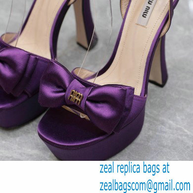 Miu Miu Heel 14cm Satin platform sandals with bow Purple 2023