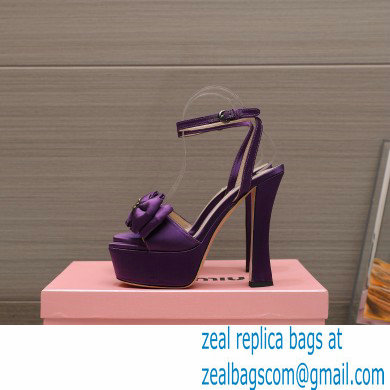 Miu Miu Heel 14cm Satin platform sandals with bow Purple 2023 - Click Image to Close