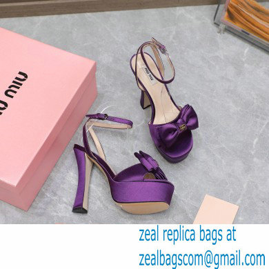 Miu Miu Heel 14cm Satin platform sandals with bow Purple 2023 - Click Image to Close
