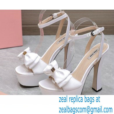 Miu Miu Heel 14cm Satin platform sandals with bow White 2023 - Click Image to Close