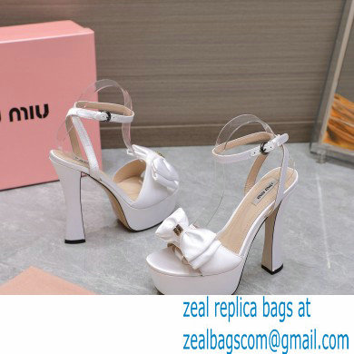 Miu Miu Heel 14cm Satin platform sandals with bow White 2023 - Click Image to Close
