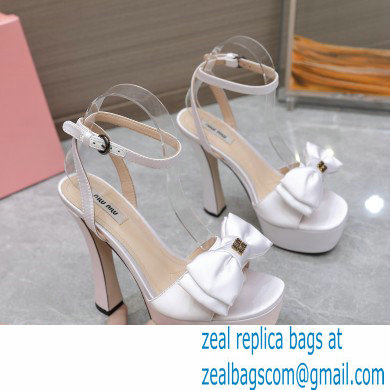 Miu Miu Heel 14cm Satin platform sandals with bow White 2023