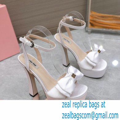 Miu Miu Heel 14cm Satin platform sandals with bow White 2023 - Click Image to Close