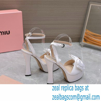 Miu Miu Heel 14cm Satin platform sandals with bow White 2023 - Click Image to Close