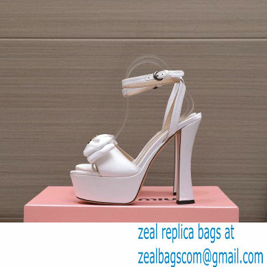 Miu Miu Heel 14cm Satin platform sandals with bow White 2023