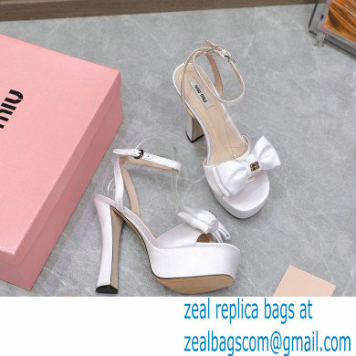 Miu Miu Heel 14cm Satin platform sandals with bow White 2023 - Click Image to Close