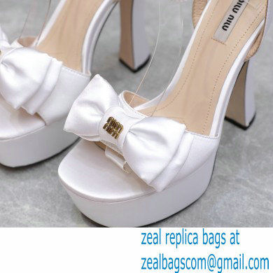 Miu Miu Heel 14cm Satin platform sandals with bow White 2023