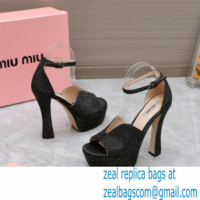 Miu Miu Heel 14cm Satin platform sandals with crystals Black 2023