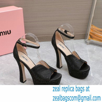 Miu Miu Heel 14cm Satin platform sandals with crystals Black 2023