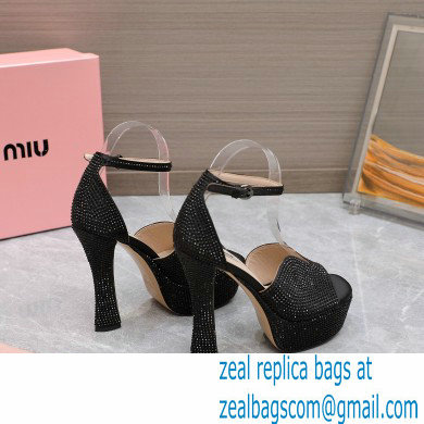 Miu Miu Heel 14cm Satin platform sandals with crystals Black 2023 - Click Image to Close