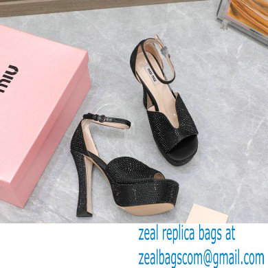 Miu Miu Heel 14cm Satin platform sandals with crystals Black 2023